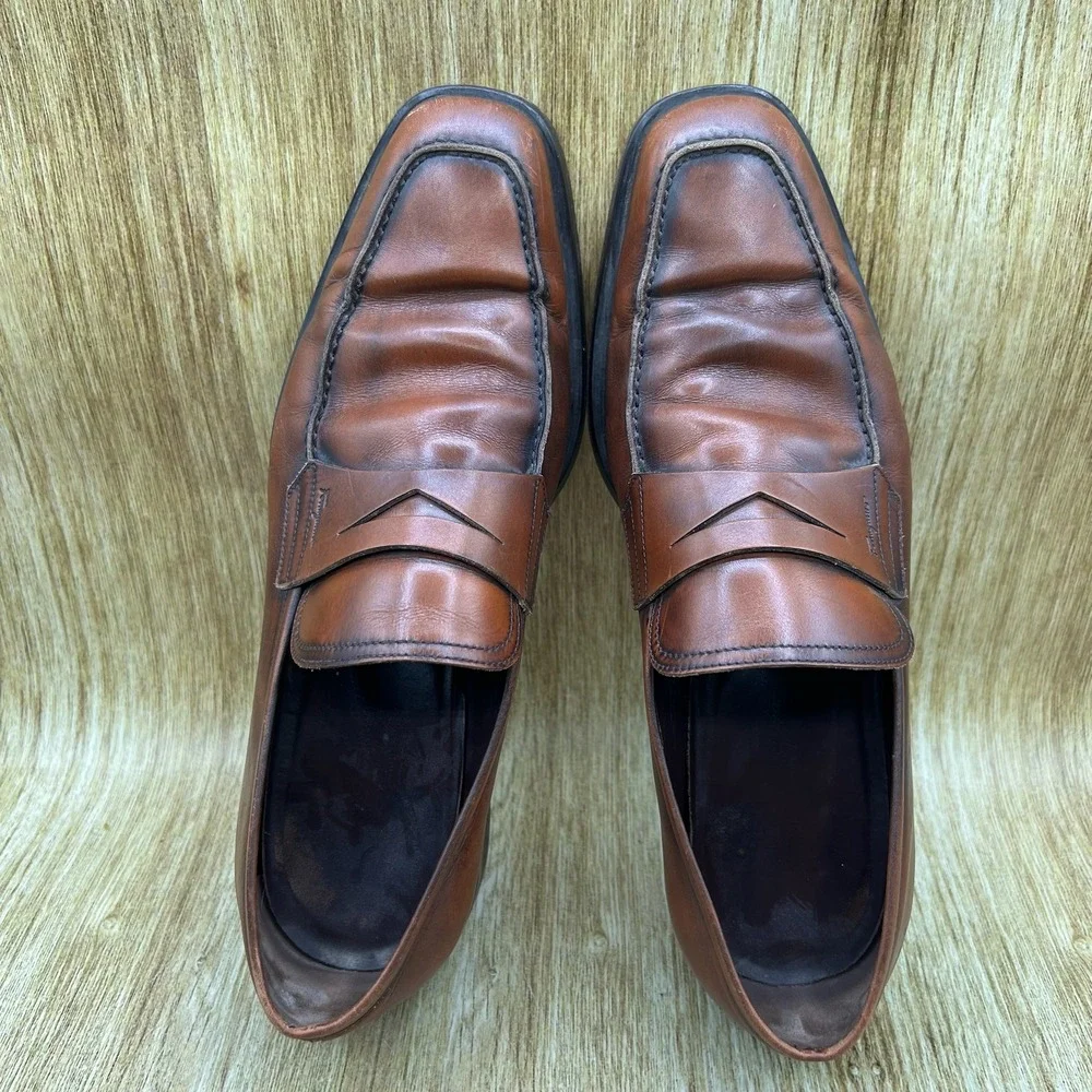 Salvatore Ferragamo Penny Loafers Men's Size 9.5 EE Brown‎ Italian Dress Shoes